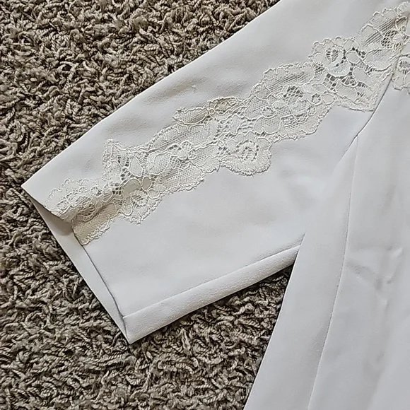 Rebecca Taylor Top Crepe Lace Inset Blouse Scallop Vneck Sz 10 Pleats Peplum - Picture 5 of 8